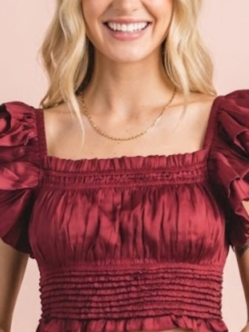 Women's size Medium Silky Ruffled Smocked Crop Top - M